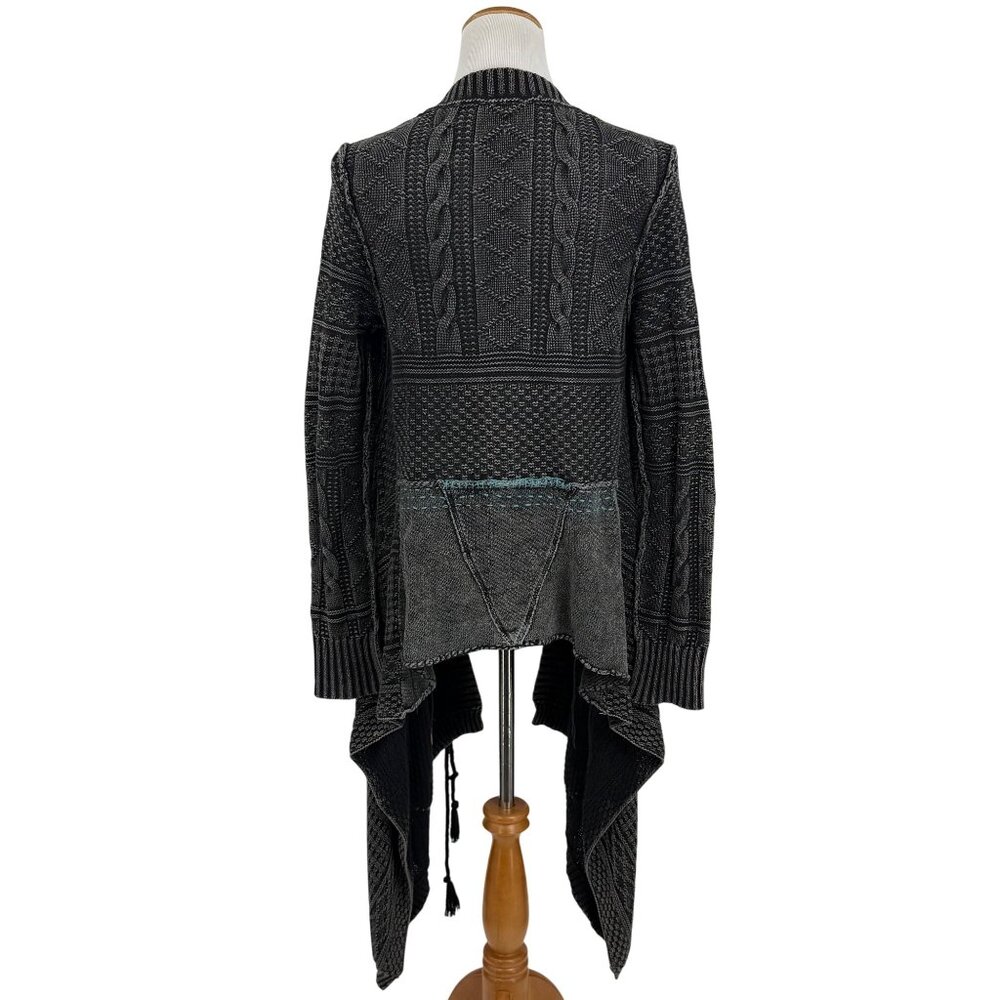 Free People Grey Patchwork Knit Duster Cardigan Sweater • Boho Coastal Cowgirl M - Picture 8 of 16